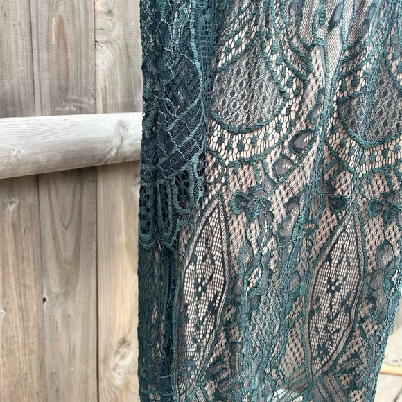 Love Fire Green Lace Long Sleeve Dress with Nude Underlay - Picture 2 of 8